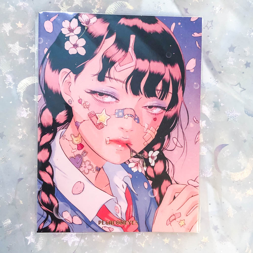 [pegacon_eyes] cherry blossom girl postcard